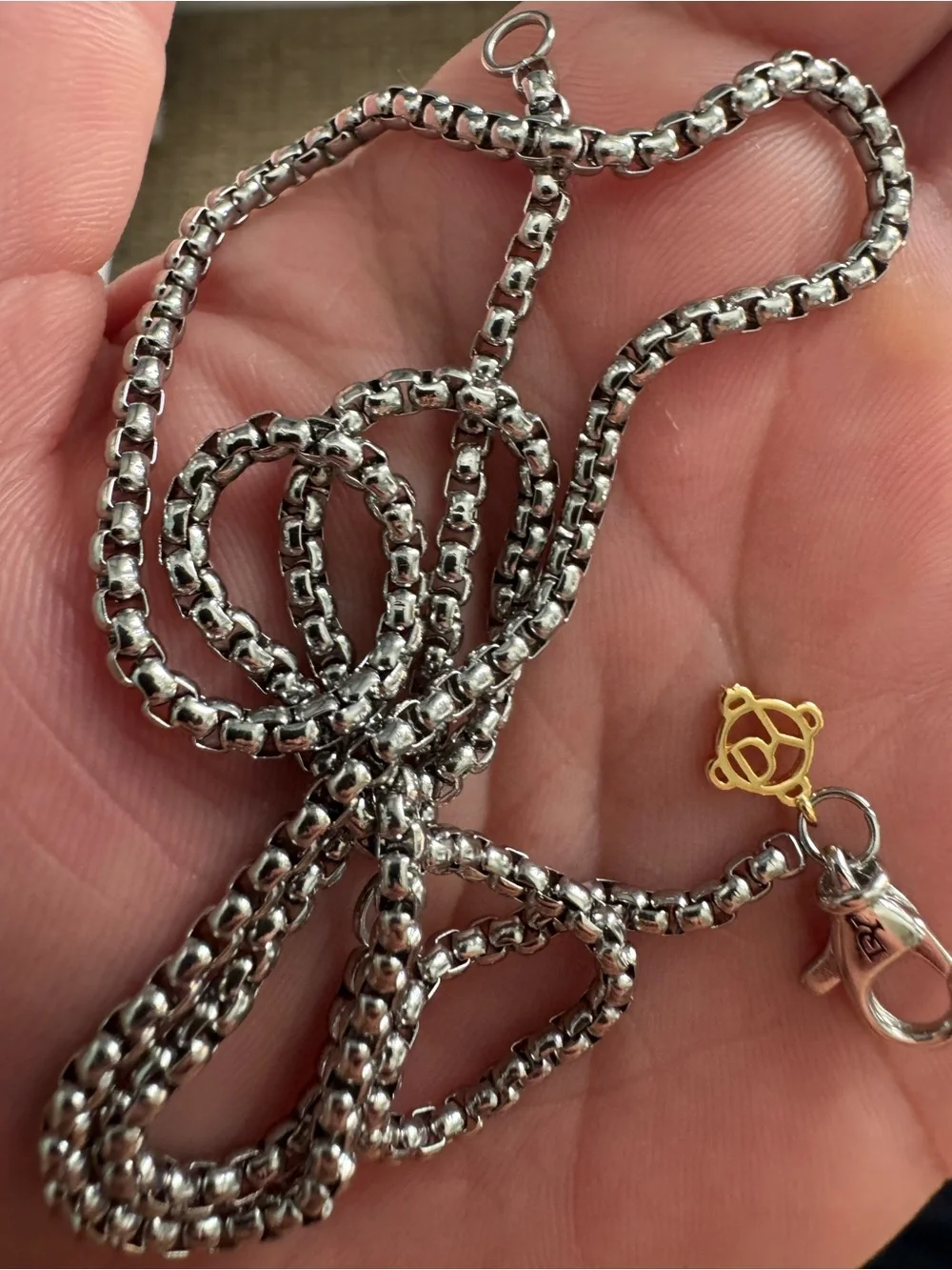 David Yurman Silver Chain Necklace with Gold Accent Charm